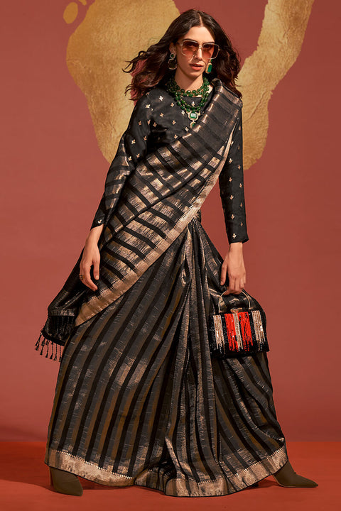 VastraLakshmi Eye-catching Black Soft Banarasi Silk Saree With Sizzling Blouse