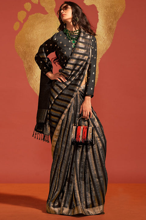 VastraLakshmi Eye-catching Black Soft Banarasi Silk Saree With Sizzling Blouse