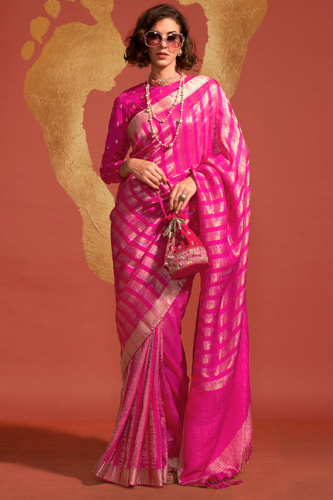 VastraLakshmi Energetic Dark Pink Soft Banarasi Silk Saree With Glowing Blouse