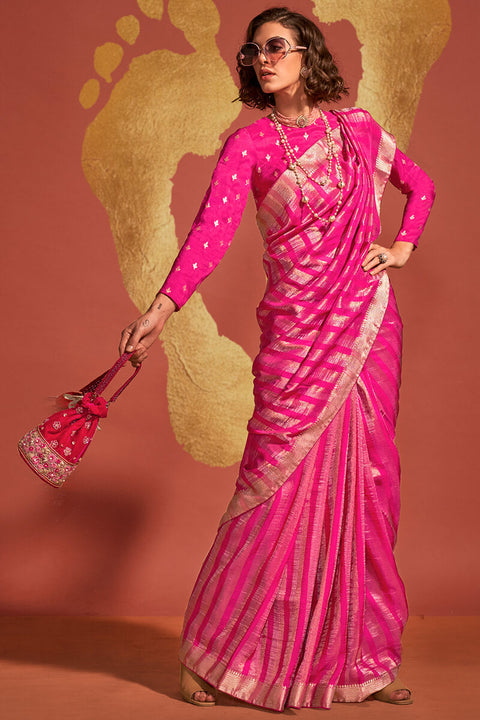 VastraLakshmi Energetic Dark Pink Soft Banarasi Silk Saree With Glowing Blouse