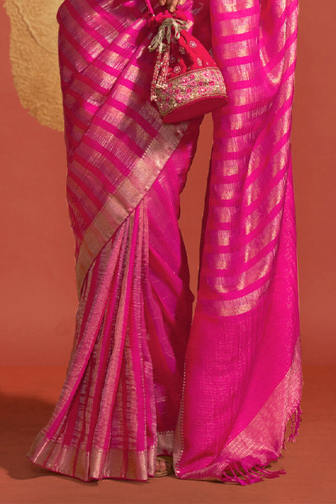 VastraLakshmi Energetic Dark Pink Soft Banarasi Silk Saree With Glowing Blouse