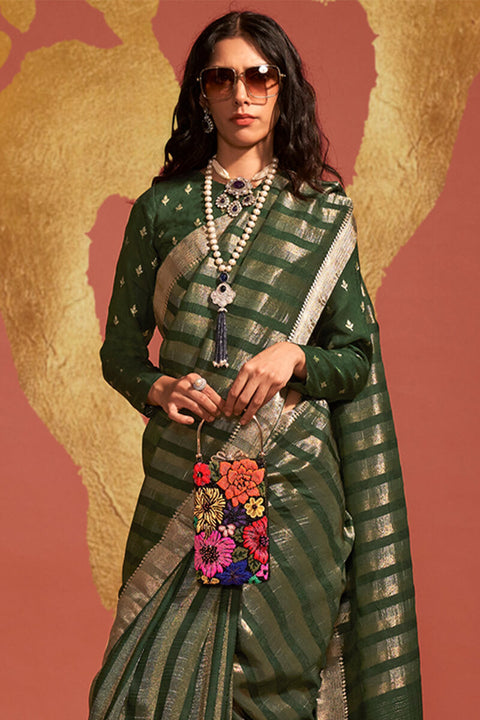 VastraLakshmi Jazzy Dark Green Soft Banarasi Silk Saree With Hypnotic Blouse