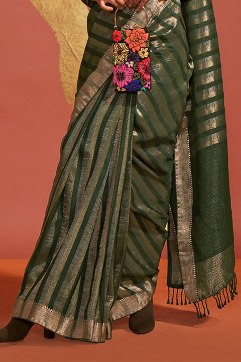 VastraLakshmi Jazzy Dark Green Soft Banarasi Silk Saree With Hypnotic Blouse