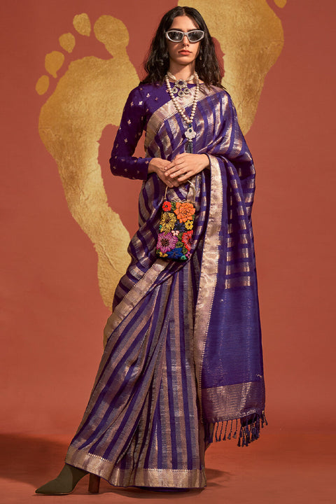 VastraLakshmi Prettiest Navy Blue Soft Banarasi Silk Saree With Entrancing Blouse