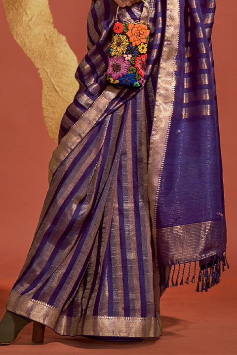 VastraLakshmi Prettiest Navy Blue Soft Banarasi Silk Saree With Entrancing Blouse