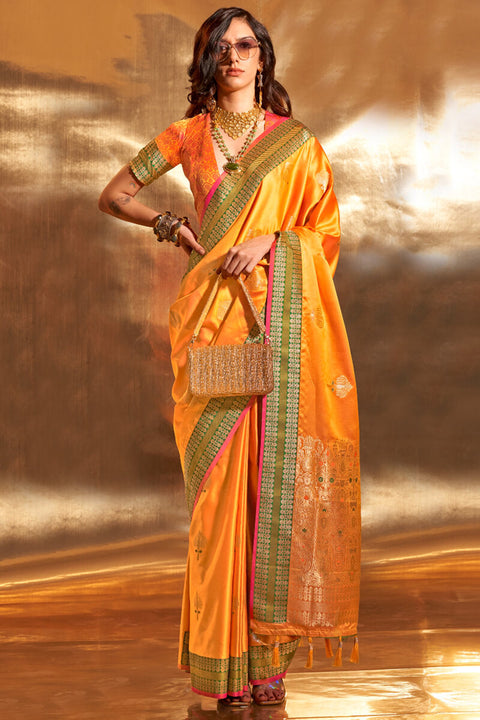 VastraLakshmi Classy Orange Soft Banarasi Silk Saree With Pretty Blouse