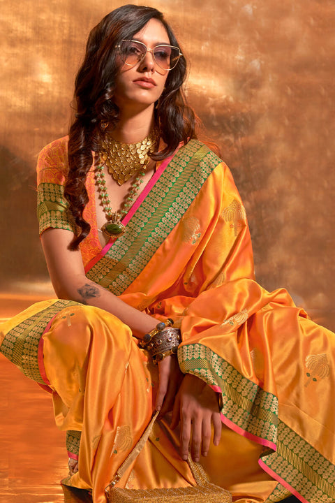 VastraLakshmi Classy Orange Soft Banarasi Silk Saree With Pretty Blouse