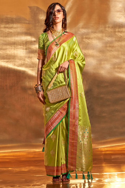 VastraLakshmi Adorning Green Soft Banarasi Silk Saree With Outstanding Blouse