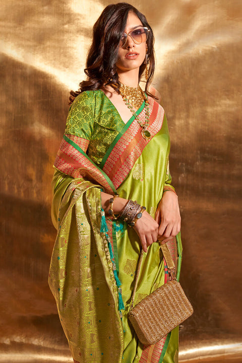 VastraLakshmi Adorning Green Soft Banarasi Silk Saree With Outstanding Blouse