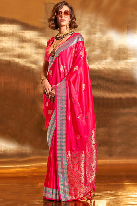 VastraLakshmi Surpassing Dark Pink Soft Banarasi Silk Saree With Adorable Blouse