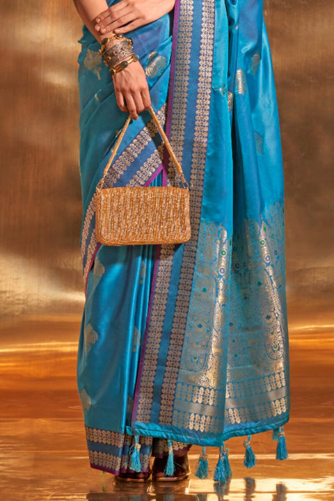 VastraLakshmi Radiant Blue Soft Banarasi Silk Saree With Prominent Blouse