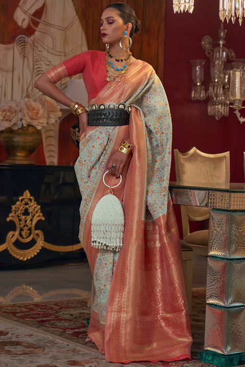 VastraLakshmi Elision Pista Pashmina saree With Palimpsest Blouse Piece