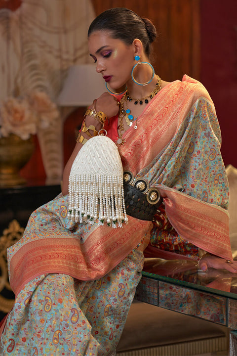 VastraLakshmi Elision Pista Pashmina saree With Palimpsest Blouse Piece