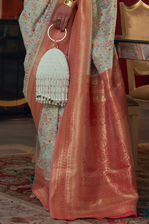 VastraLakshmi Elision Pista Pashmina saree With Palimpsest Blouse Piece