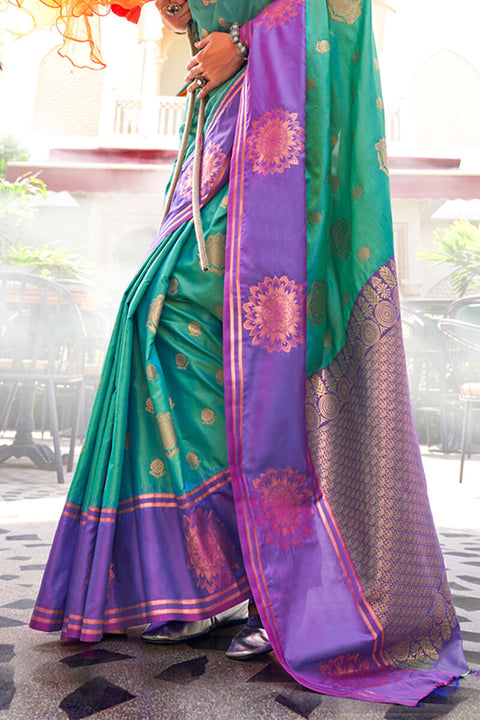 VastraLakshmi Snazzy Sea Green Soft Banarasi Silk Saree With Staggering Blouse Piece