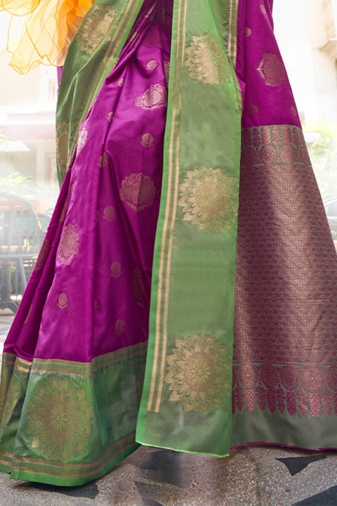 VastraLakshmi Petrichor Magenta Soft Banarasi Silk Saree With Elision Blouse Piece