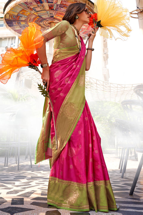 VastraLakshmi Mesmeric Dark Pink Soft Banarasi Silk Saree With Jazzy Blouse Piece