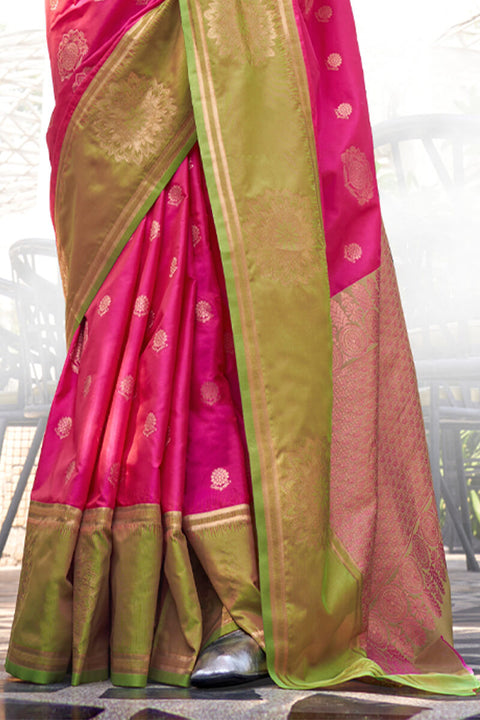 VastraLakshmi Mesmeric Dark Pink Soft Banarasi Silk Saree With Jazzy Blouse Piece