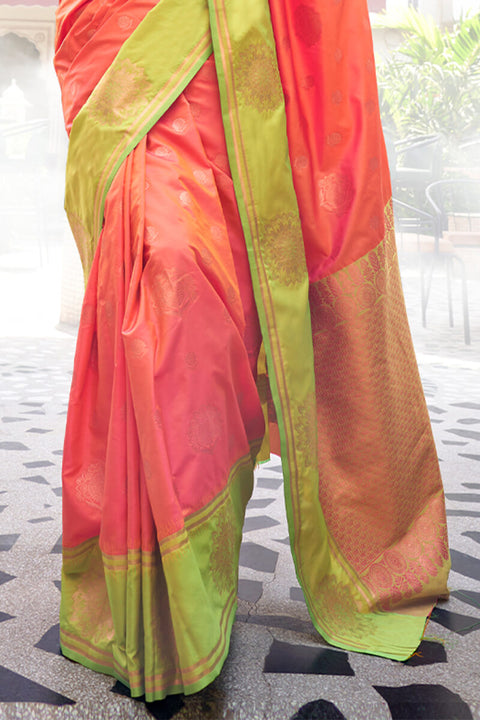 VastraLakshmi Classy Peach Soft Banarasi Silk Saree With Deserving Blouse Piece