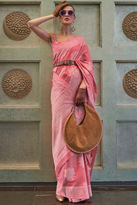 VastraLakshmi Innovative Pink Lucknowi Silk Saree With Pretty Blouse Piece