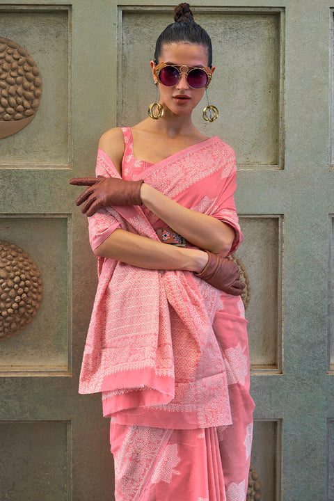 VastraLakshmi Innovative Pink Lucknowi Silk Saree With Pretty Blouse Piece