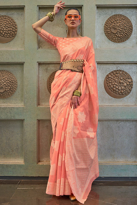 VastraLakshmi Gratifying Peach Lucknowi Silk Saree With Charming Blouse Piece