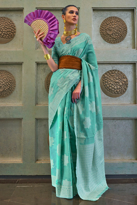 VastraLakshmi Adorable Sea Green Lucknowi Silk Saree With Ravishing Blouse Piece