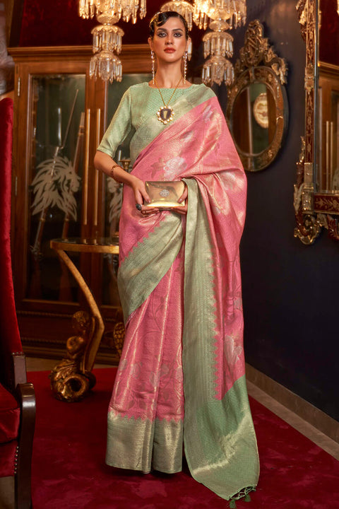 VastraLakshmi Preferable Pink Kanjivaram Silk Saree With Classic Blouse Piece