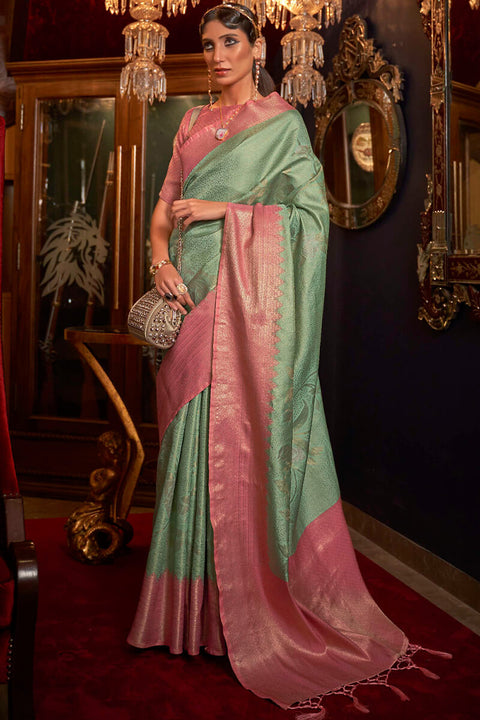 VastraLakshmi Excellent Sea Green Kanjivaram Silk Saree With Cynosure Blouse Piece