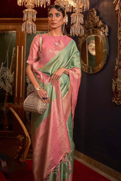 VastraLakshmi Excellent Sea Green Kanjivaram Silk Saree With Cynosure Blouse Piece