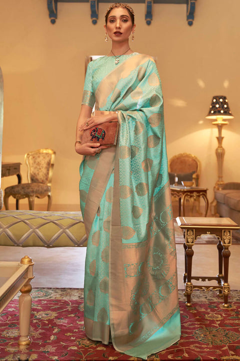 VastraLakshmi Inspiring Sea Green Soft Banarasi Silk Saree With Adoring Blouse Piece