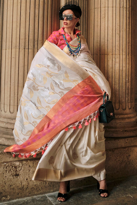 VastraLakshmi Chatoyant Beige Soft Banarasi Silk Saree With Ideal Blouse Piece