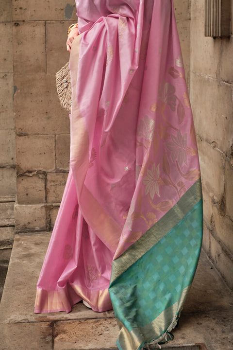 VastraLakshmi Prettiest Baby Pink Soft Banarasi Silk Saree With Opulent Blouse Piece