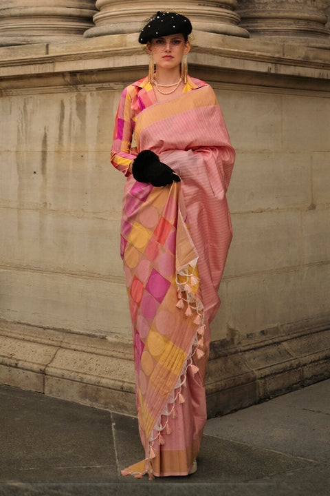 VastraLakshmi Gleaming Pink Soft Banarasi Silk Saree With Flattering Blouse Piece