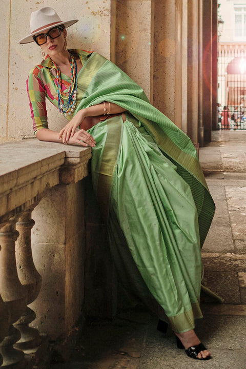 VastraLakshmi Opulent Pista Soft Banarasi Silk Saree With Fancifull Blouse Piece