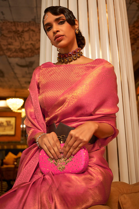 VastraLakshmi Classy Pink Kanjivaram Silk Saree With Capricious Blouse Piece