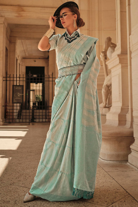 VastraLakshmi Skinny Pista Kanjivaram Silk Saree With Blooming Blouse Piece