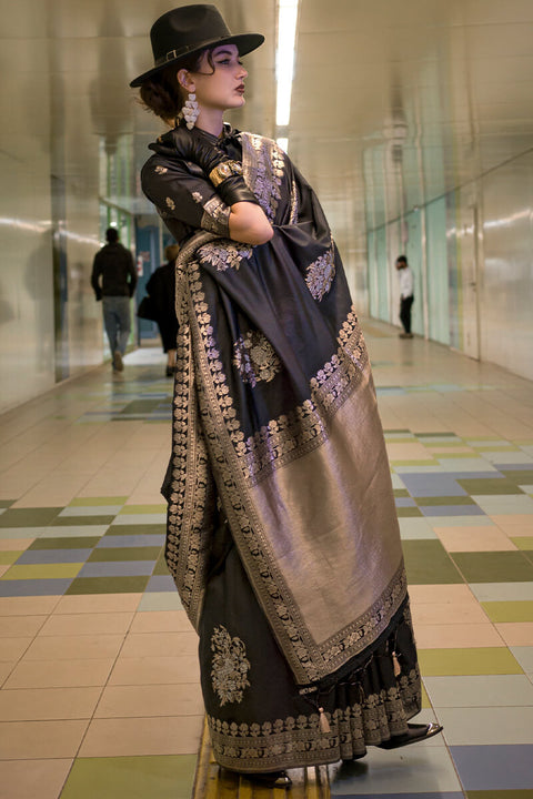 VastraLakshmi Devastating Black Soft Banarasi Silk Saree With Amiable Blouse Piece