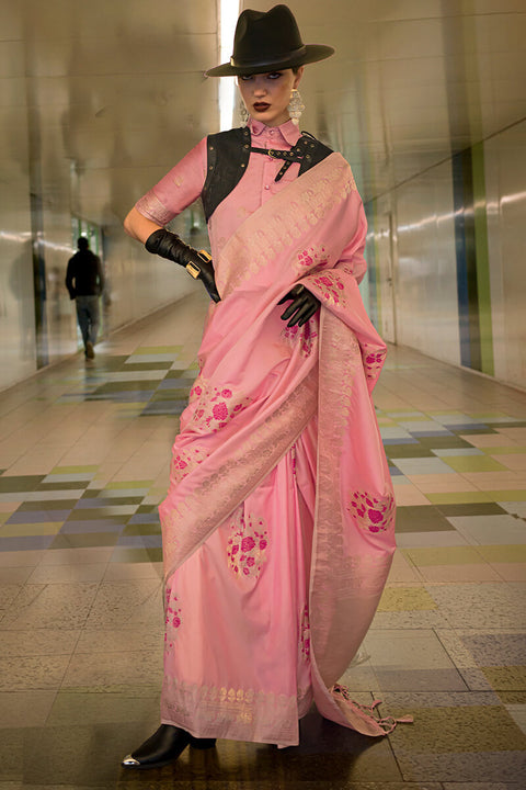 VastraLakshmi Tantalizing Pink Soft Banarasi Silk Saree With Eclat Blouse Piece