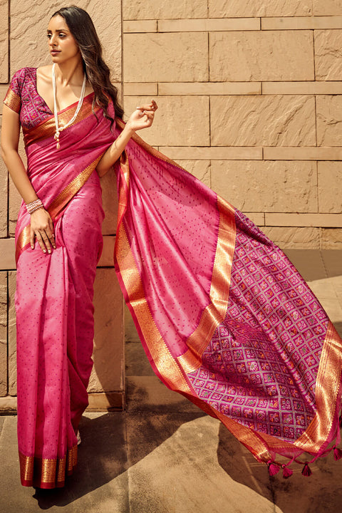 VastraLakshmi Imaginative Pink Patola Silk Saree with Imaginative Blouse Piece