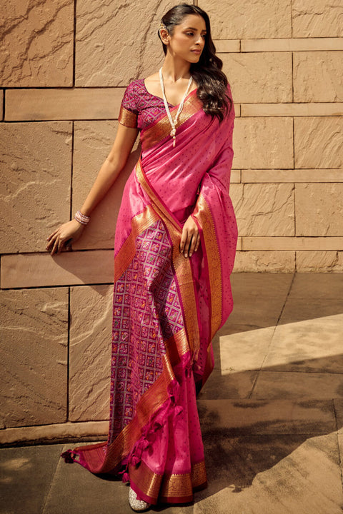 VastraLakshmi Imaginative Pink Patola Silk Saree with Imaginative Blouse Piece