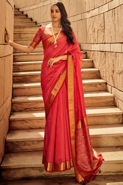 VastraLakshmi Breathtaking Red Patola Silk Saree with Intricate Blouse Piece