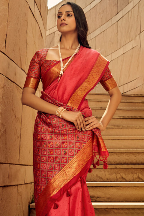 VastraLakshmi Breathtaking Red Patola Silk Saree with Intricate Blouse Piece