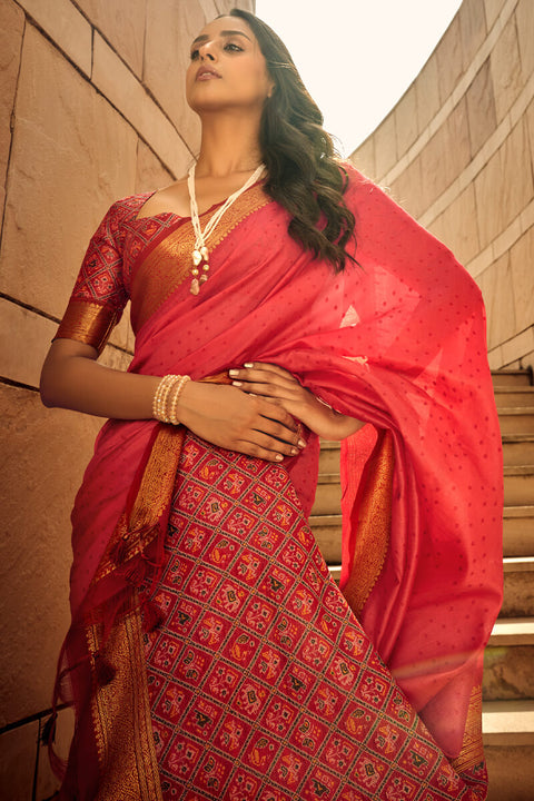 VastraLakshmi Breathtaking Red Patola Silk Saree with Intricate Blouse Piece