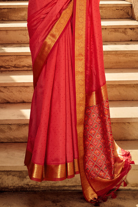 VastraLakshmi Breathtaking Red Patola Silk Saree with Intricate Blouse Piece