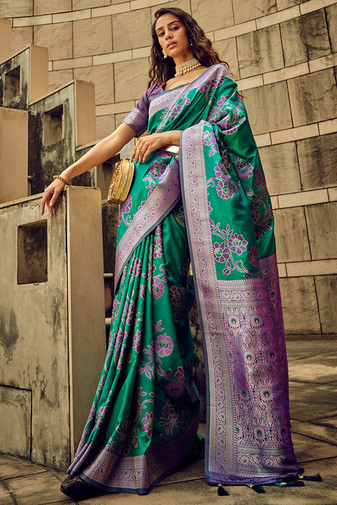 VastraLakshmi Piquant Green Soft Banarasi Silk Saree With Charismatic Blouse