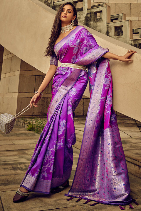 VastraLakshmi Opulent Purple Soft Banarasi Silk Saree With Cynosure Blouse