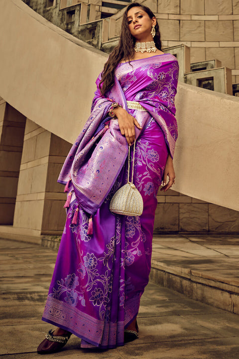 VastraLakshmi Opulent Purple Soft Banarasi Silk Saree With Cynosure Blouse