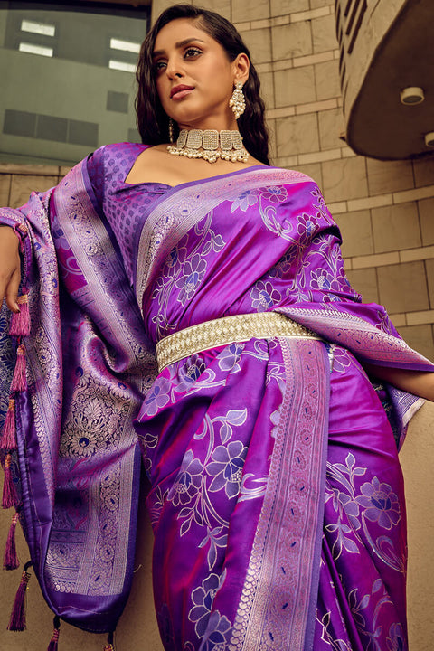 VastraLakshmi Opulent Purple Soft Banarasi Silk Saree With Cynosure Blouse