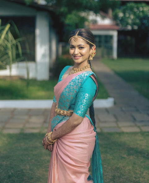 VastraLakshmi Moiety Peach Soft Banarasi Silk Saree With Impressive Blouse Piece